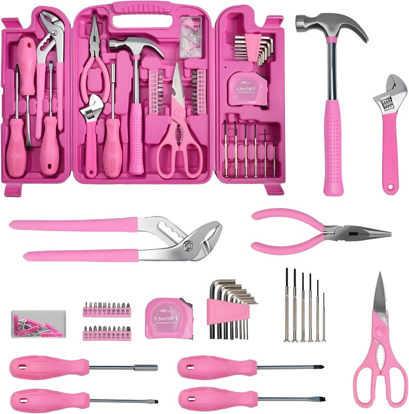 ANXTECH Pink Tool Set for Women, 136-Piece Household Small Tool Set, Toolbox Storage for Home Repairs, Portable Hand Tool Kit for Home Car College - Image 1